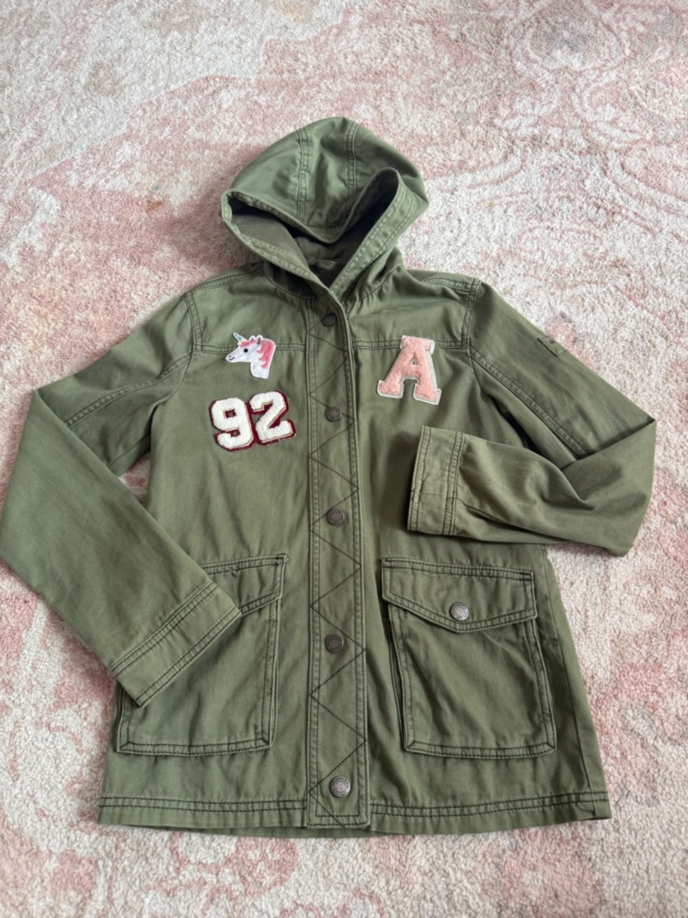 abercrombie kids Olive Green Hooded Jacket with Appliqués